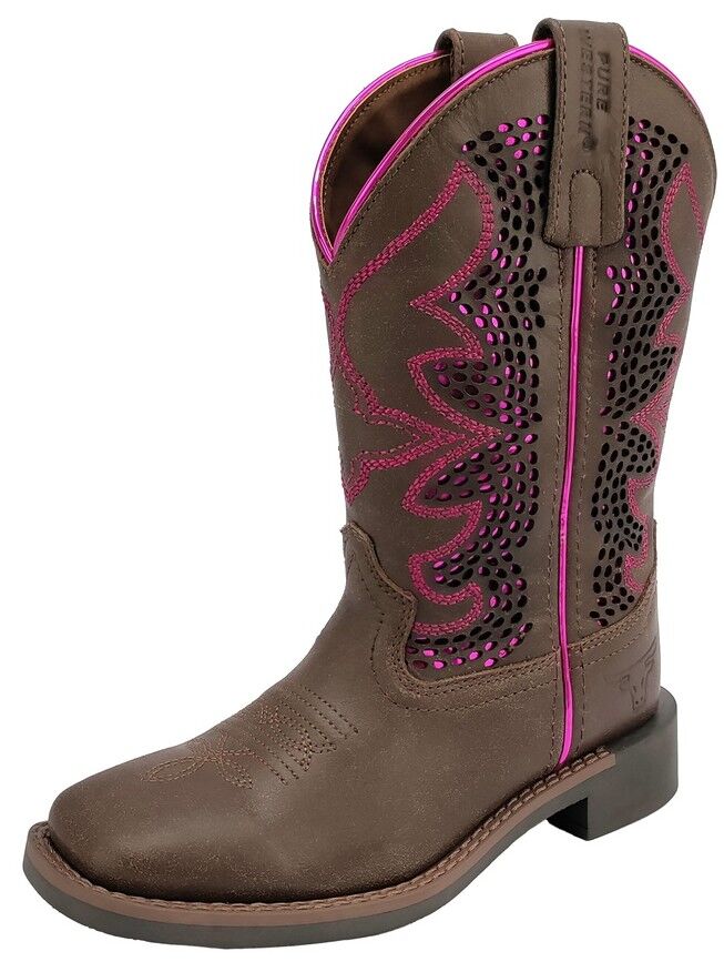 Pure Western Childrens Abby Western Boots (PCP78114C) Dark Brown/Fuchsia