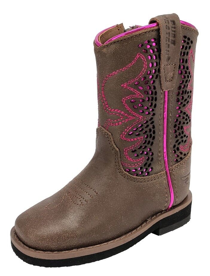 Pure Western Toddlers Abby Western Boots (P5W78114T) Dark Brown/Fuchsia [SD]
