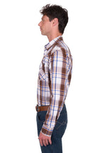 Pure Western Mens George L/S Shirt (P5S1100073) Dark Tan/Blue