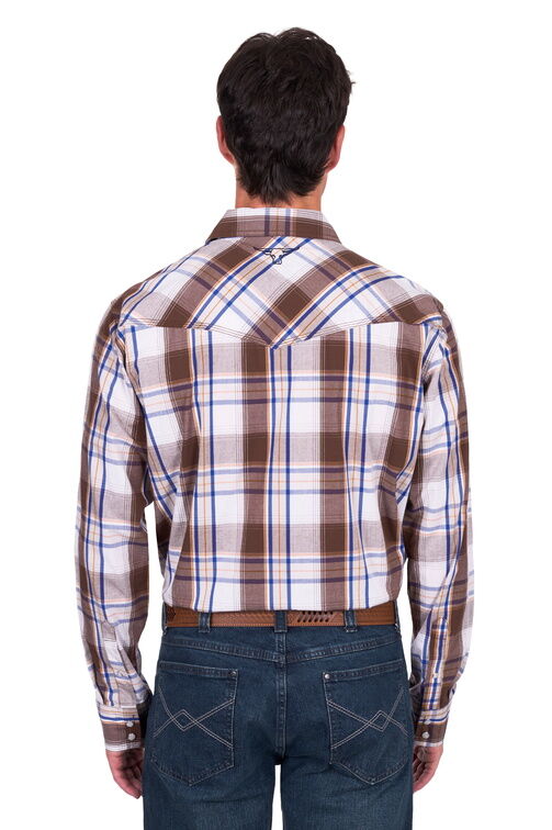 Pure Western Mens George L/S Shirt (P5S1100073) Dark Tan/Blue