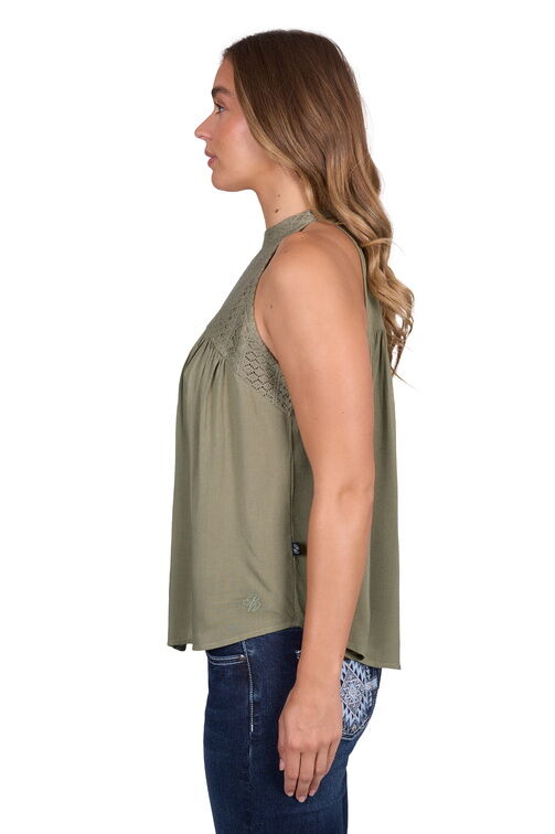 Pure Western Womens Abigail Sleeveless Blouse (P5S2574116) Moss