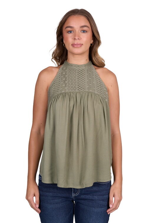 Pure Western Womens Abigail Sleeveless Blouse (P5S2574116) Moss