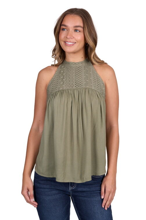 Pure Western Womens Abigail Sleeveless Blouse (P5S2574116) Moss