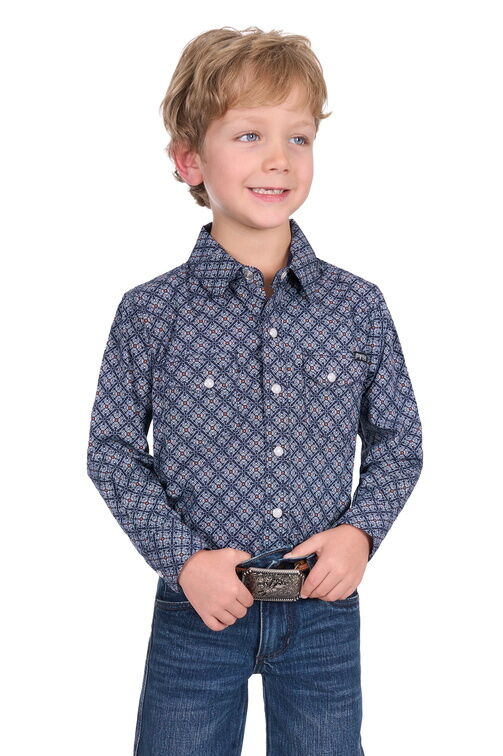 Pure Western Boys Douglas L/S Shirt (P5S3100070) Navy/White