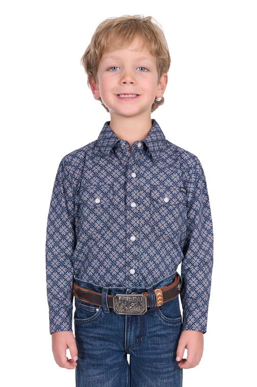 Pure Western Boys Douglas L/S Shirt (P5S3100070) Navy/White