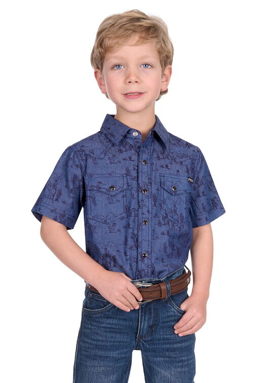 Pure Western Boys Travis S/S Shirt (P5S3103074) Chambray