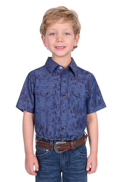 Pure Western Boys Travis S/S Shirt (P5S3103074) Chambray