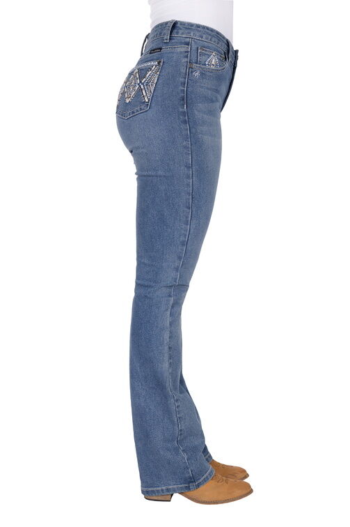 Pure Western Womens Pam Hi Rise Bootcut Jeans - 32 Leg (PCP2213129) Summer Sky