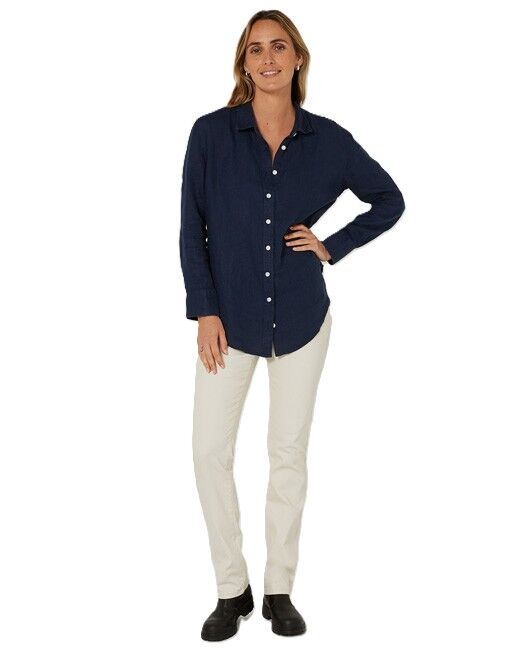 Ritemate Womens Pilbara Classic Fit Linen L/S Shirt (RMPC005) Navy