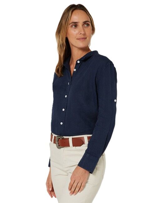 Ritemate Womens Pilbara Classic Fit Linen L/S Shirt (RMPC005) Navy