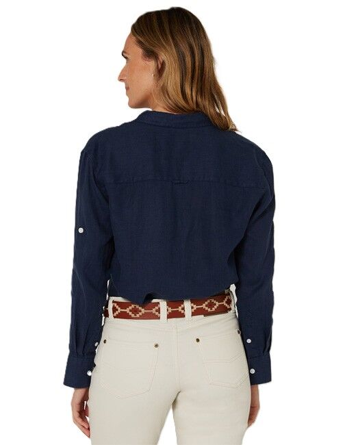 Ritemate Womens Pilbara Classic Fit Linen L/S Shirt (RMPC005) Navy
