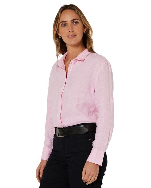 Ritemate Womens Pilbara Classic Fit Linen L/S Shirt (RMPC005) Pink