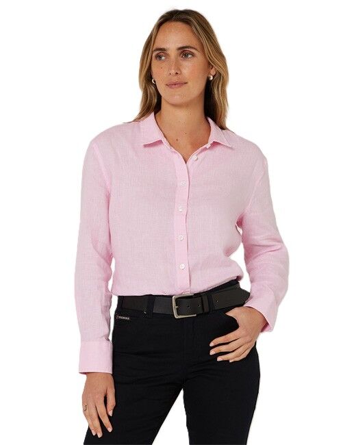 Ritemate Womens Pilbara Classic Fit Linen L/S Shirt (RMPC005) Pink