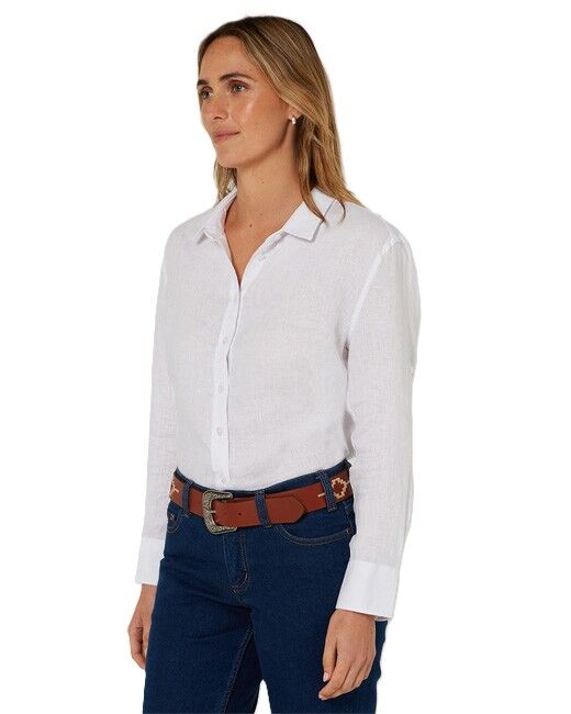 Ritemate Womens Pilbara Linen L/S Shirt (RMPC005) White 