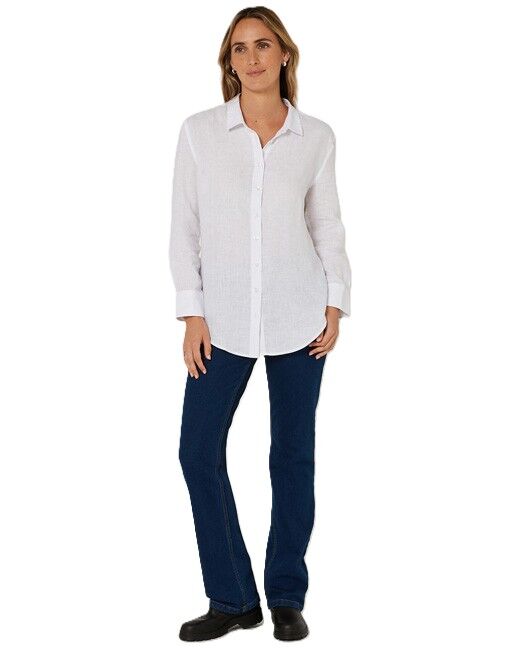 Ritemate Womens Pilbara Linen L/S Shirt (RMPC005) White 
