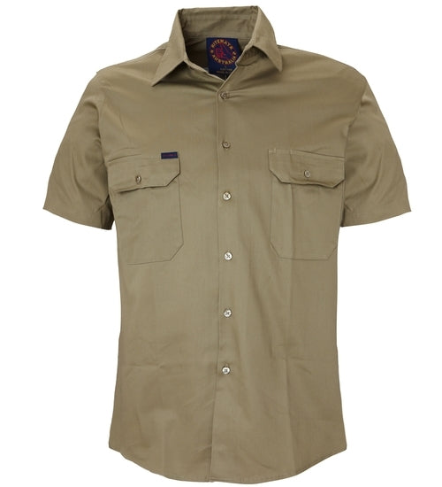 Ritemate Mens Open Front Heavy Weight S/S Work Shirt (RM1000S) Khaki