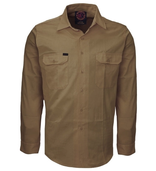 Ritemate Mens Open Front Heavy Weight L/S Work Shirt (RM1000) Khaki