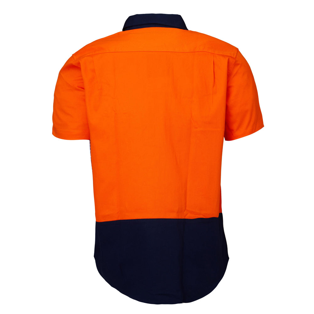 Ritemate Mens Hi Vis Open Front S/S Shirt (RM1050S) Orange/Navy