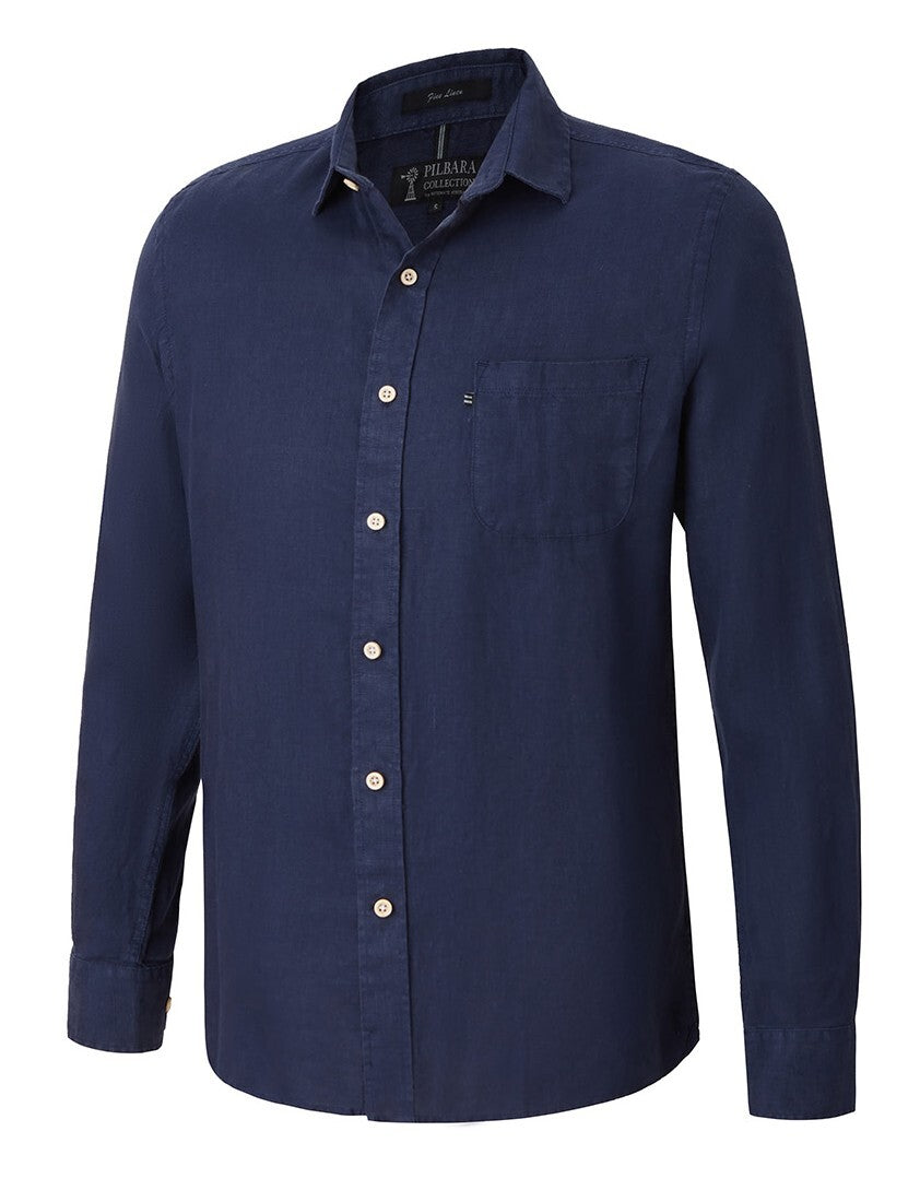 Ritemate Mens Pilbara Classic Fit Linen L/S Shirt (RMPC055) Navy