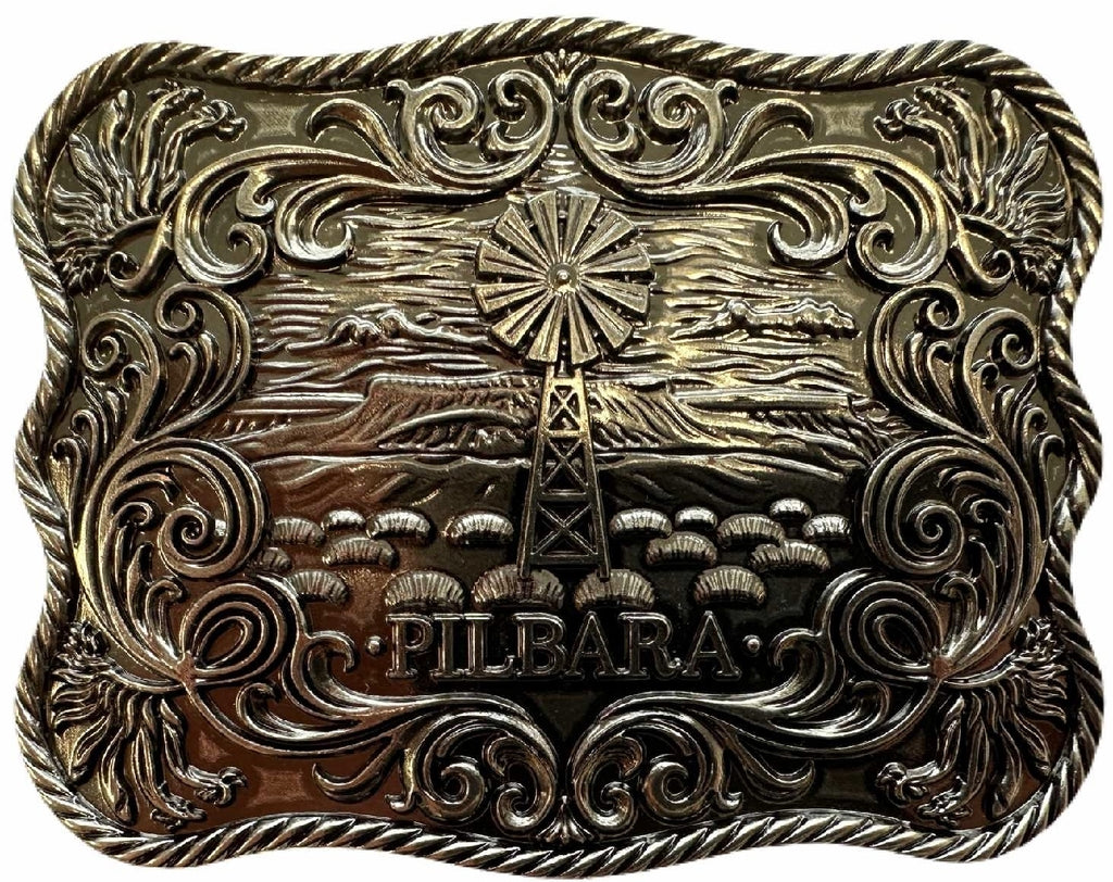 Ritemate Unisex Pilbara Western Rodeo Buckle Tooled Leather Belt (RMPW003) Dark Brown