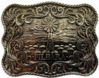 Ritemate Unisex Pilbara Western Rodeo Buckle Tooled Leather Belt (RMPW003) Dark Brown