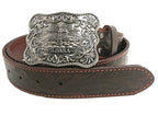 Ritemate Unisex Pilbara Western Rodeo Buckle Tooled Leather Belt (RMPW003) Dark Brown