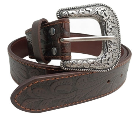 Ritemate Unisex Pilbara Western Dress Buckle Tooled Leather Belt (RMPW004) Dark Brown