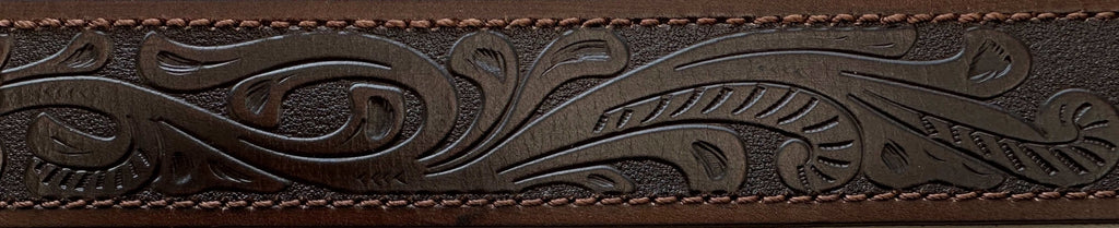 Ritemate Unisex Pilbara Western Dress Buckle Tooled Leather Belt (RMPW004) Dark Brown