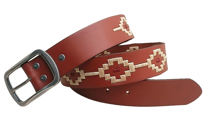Ritemate Unisex Pilbara Western Oval Buckle Navajo Leather Belt (RMPW008) Tan