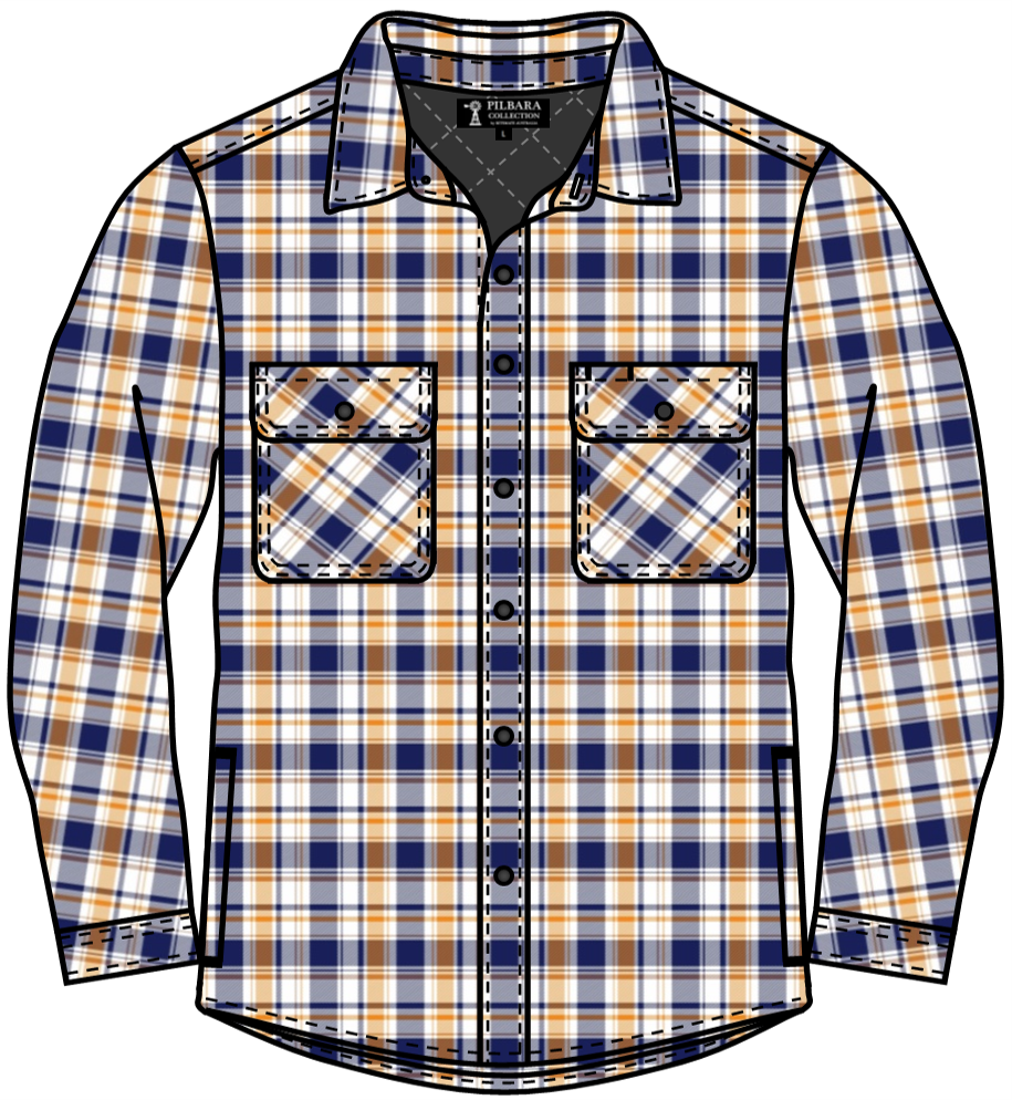 Ritemate Mens Pilbara Flannelette Quilted Shirt (RM123QS) Navy/Yellow/White [SD]