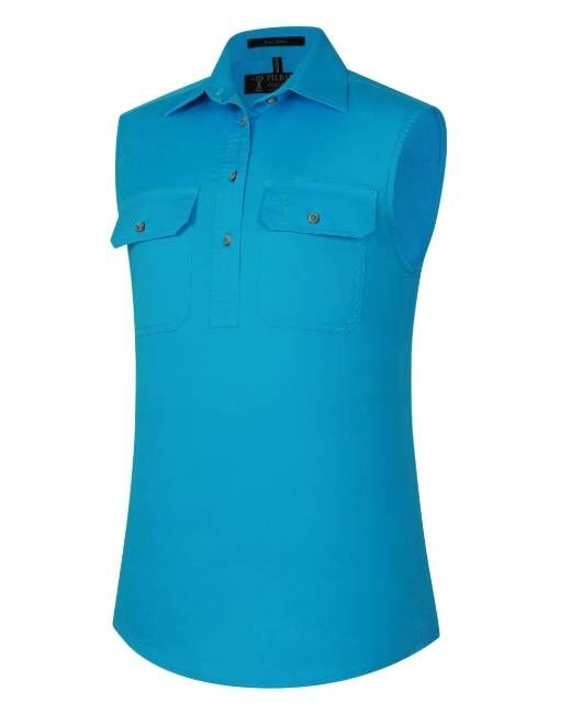 Ritemate Womens Pilbara Closed Front Sleeveless Workshirt (RM900CF) Cornflower