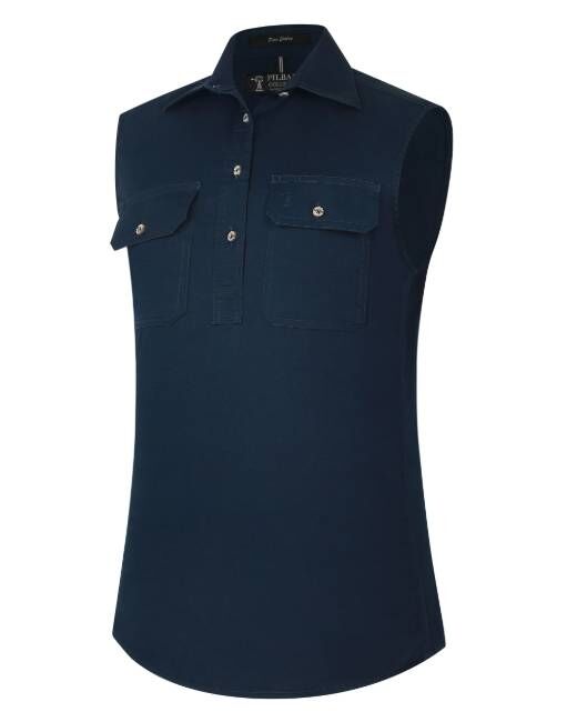 Ritemate Womens Pilbara Closed Front Sleeveless Workshirt (RM900CF) French Navy