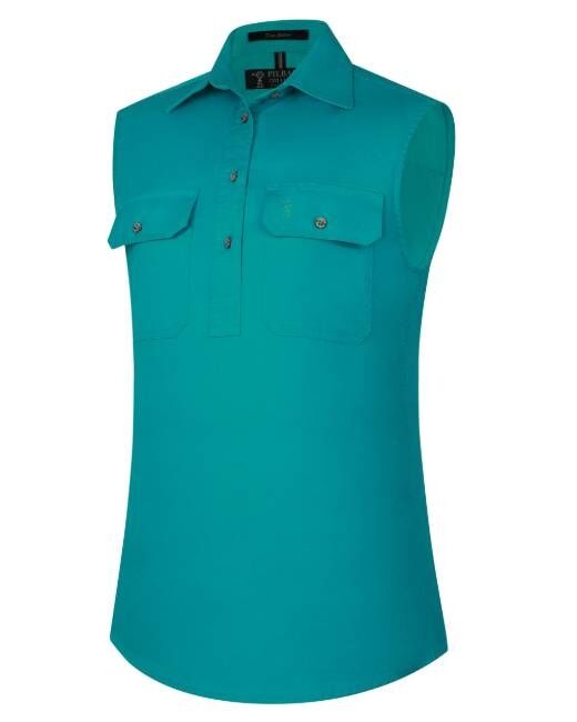 Ritemate Womens Pilbara Closed Front Sleeveless Workshirt (RM900CF) Jade