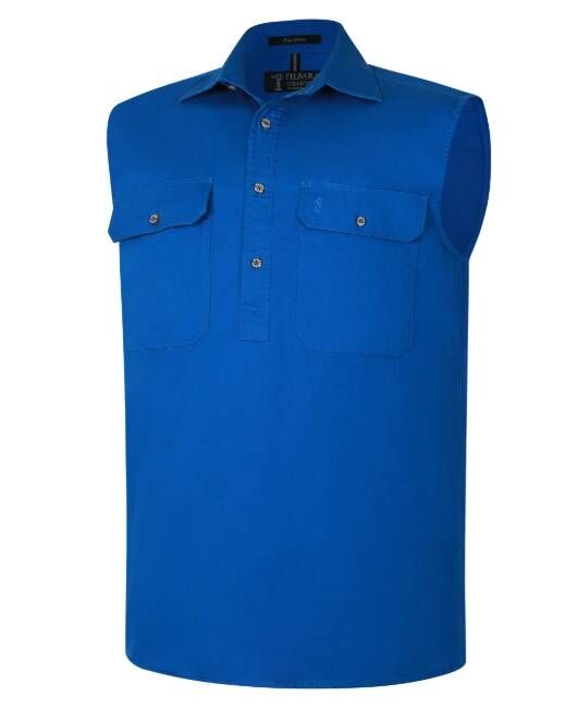 Ritemate Mens Pilbara Closed Front Sleeveless Workshirt (RM700CF) Cobalt Blue