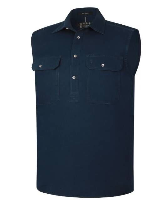 Ritemate Mens Pilbara Closed Front Sleeveless Workshirt (RM700CF) French Navy