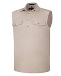 Ritemate Mens Pilbara Closed Front Sleeveless Workshirt (RM700CF) Stone