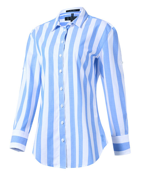 Ritemate Womens Pilbara Jacquelin Classic Cotton L/S Shirt (RMPC154) Blue/White
