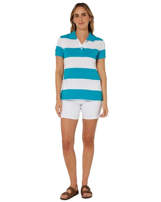 Ritemate Womens Pilbara Sophia Classic Cotton Polo (RMPC122) Jade/White