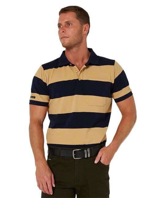 Ritemate Mens Pilbara Classic Cotton Polo (RMPC110) Golden Rough/French Navy