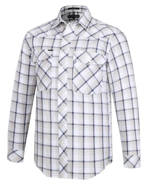 Ritemate Mens Pilbara Western Snap Button L/S Shirt (RMPW009) Sand/Navy/White