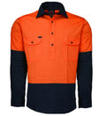 Ritemate Unisex Two Tone Closed Front L/S Work Shirt (RM105CF) Orange/Navy