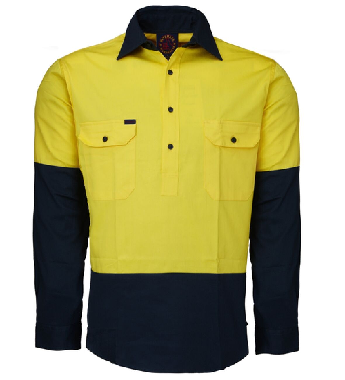 Ritemate Unisex Two Tone Closed Front L/S Work Shirt (RM105CF) Yellow/Navy