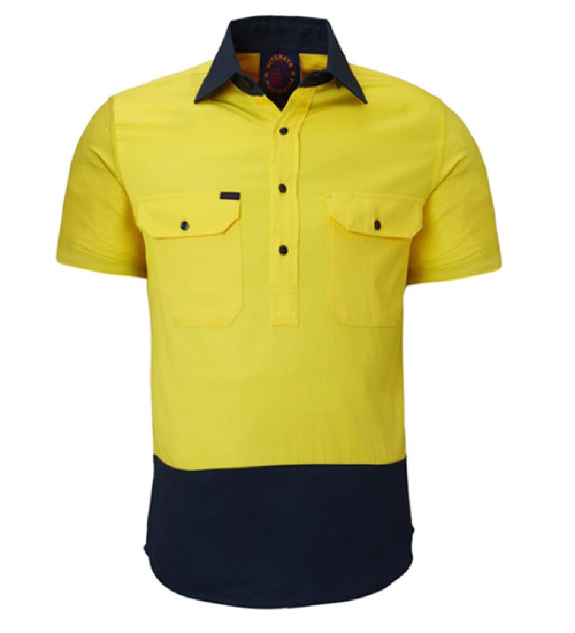 Ritemate Unisex Two Tone Closed Front S/S Work Shirt (RM105CFS) Yellow/Navy