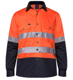 Ritemate Unisex Vented Open Front Lightweight L/S Work Shirt with Reflective Tape (RM107V2R) Orange/Navy