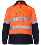 Ritemate Unisex Two Tone Closed Front L/S Work Shirt with Reflective Tape (RM105CFR) Orange/Navy