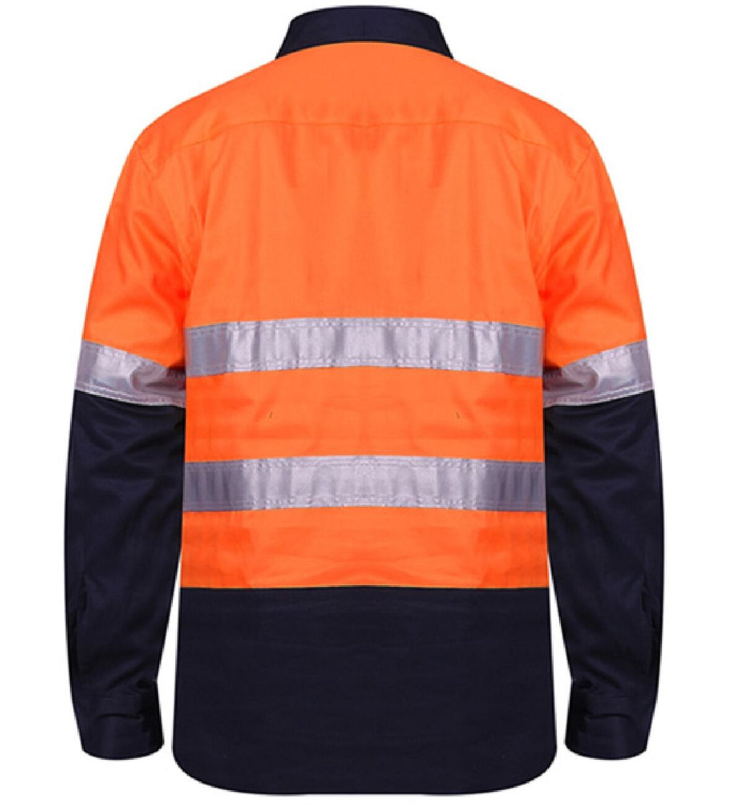 Ritemate Unisex Two Tone Closed Front L/S Work Shirt with Reflective Tape (RM105CFR) Orange/Navy
