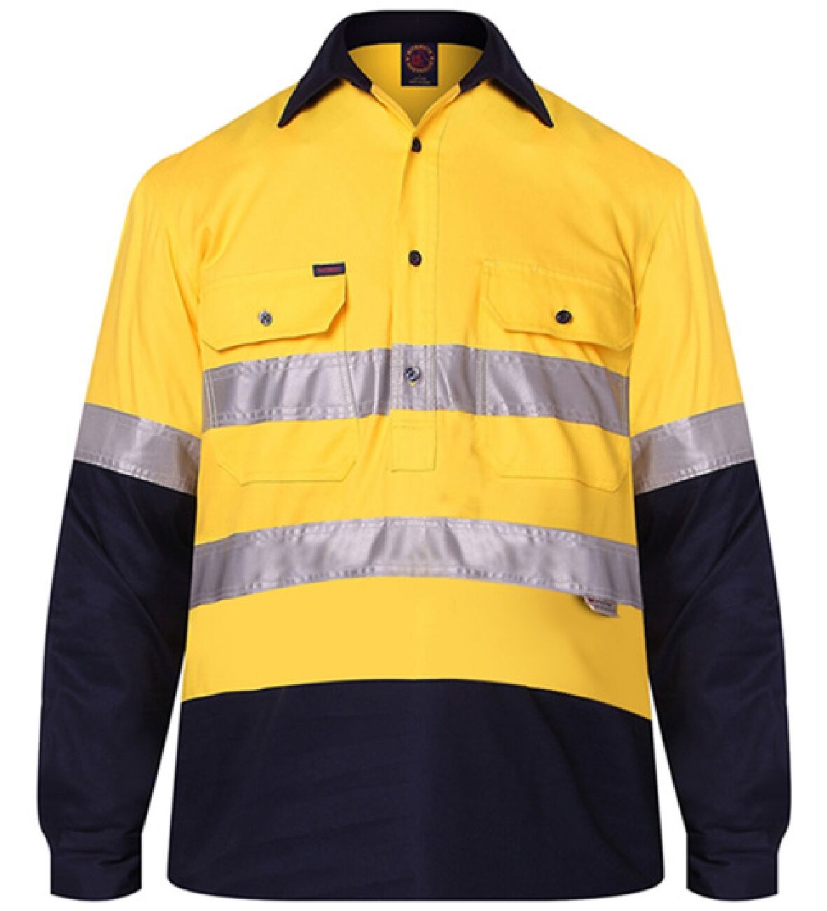 Ritemate Unisex Two Tone Closed Front L/S Work Shirt with Reflective Tape (RM105CFR) Yellow/Navy