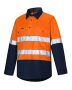 Ritemate Unisex Vented Closed Front Lightweight L/S Work Shirt (RM107VCFR) Orange/Navy