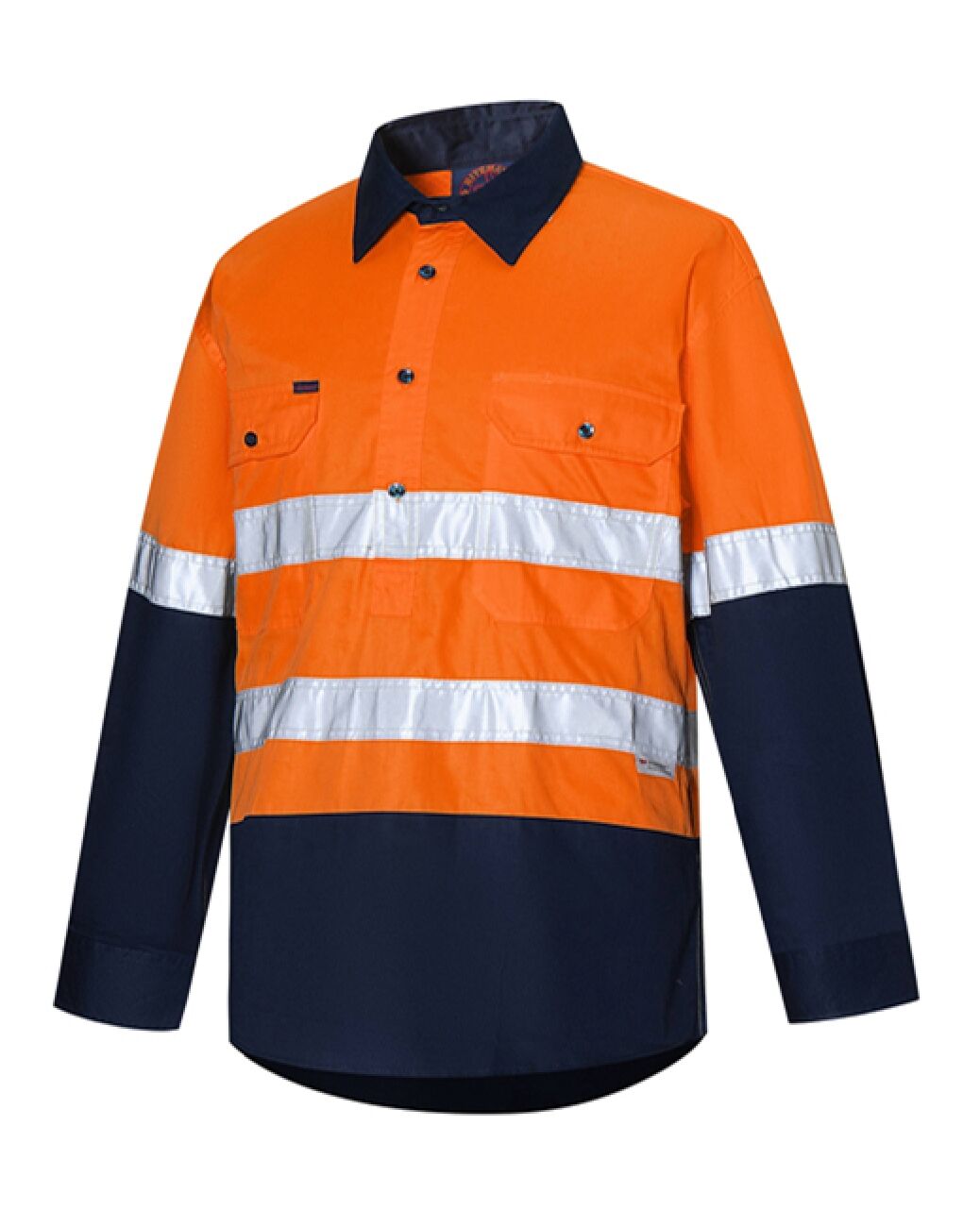 Ritemate Unisex Vented Closed Front Lightweight L/S Work Shirt (RM107VCFR) Orange/Navy