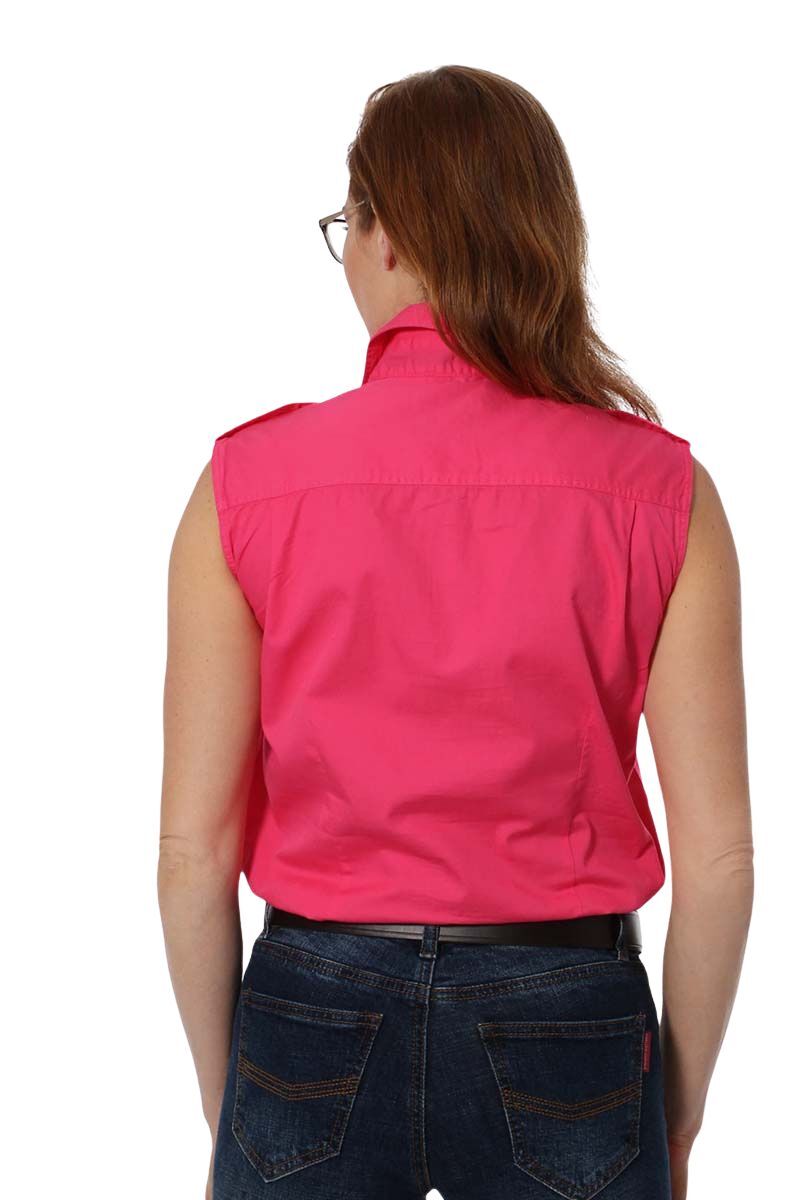 Ringers Western Womens Pentecost River Full Button Sleeveless Work Shirt (171210003) Melon